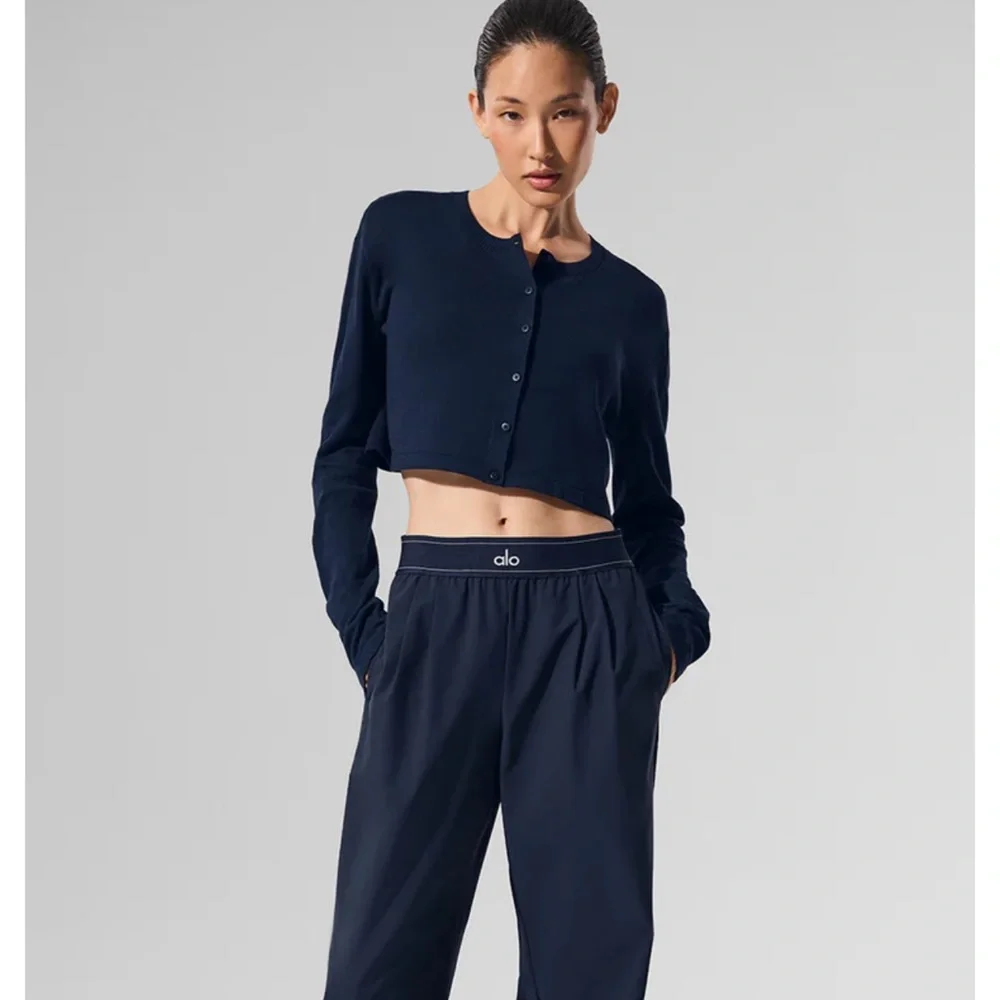 Alo Yoga Supernatural Navy Cropped Sweater Cardigan Small